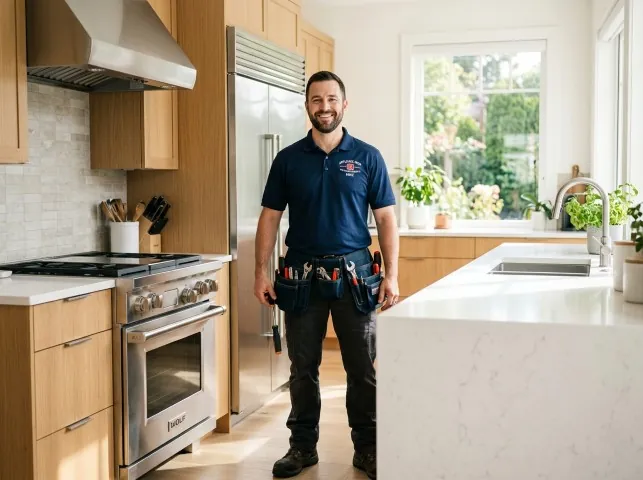 Appliance Repair Hero technician in a Bellville, TX kitchen after an appliance repair